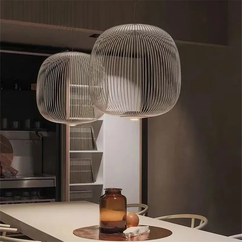 Minimalist Birdcage Hanging Light Italian Pendant Lamp Designer Spokes 1/2 Light  Home Decor Stairway Spot Lighting