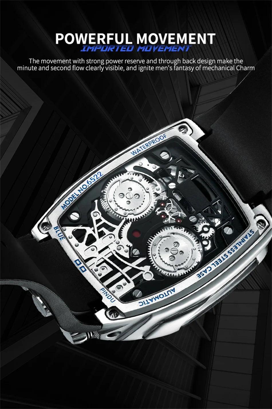 PINDU DESIGN Mens Watches Top Brand Luxury Automatic Watch Engine 16 Cylinder Skeleton Men Mechanical Watch Japan NH05A Watch