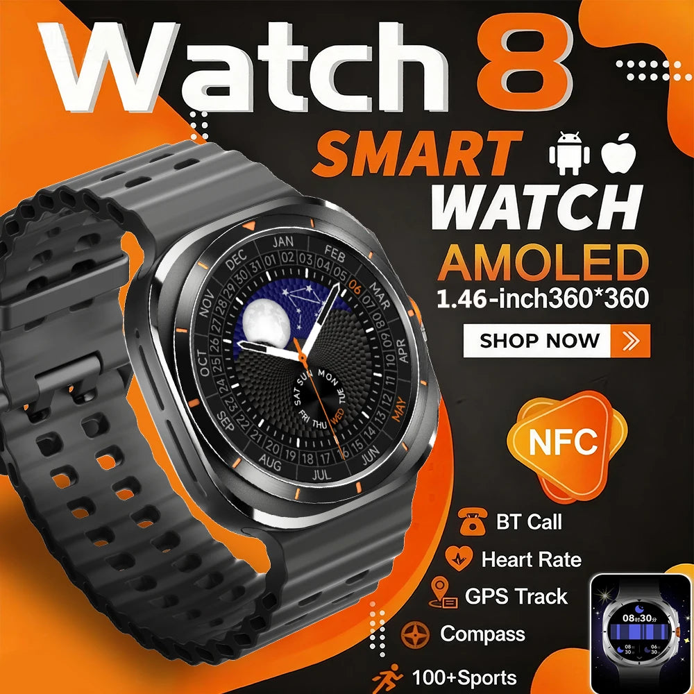 2026 New Watch8 Ultra Smart Watch Classic NFC Health Monitoring  Bluetooth Call 3ATM Waterproof HD Smartwatch For IOS Android