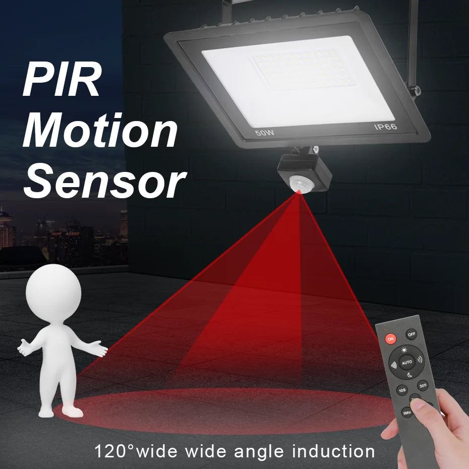 Motion Sensor Remote Control LED Flood Light 220V 10W 20W 30W 50W 100W Waterproof Outdoor Wall Projector Led Garden Spotlight