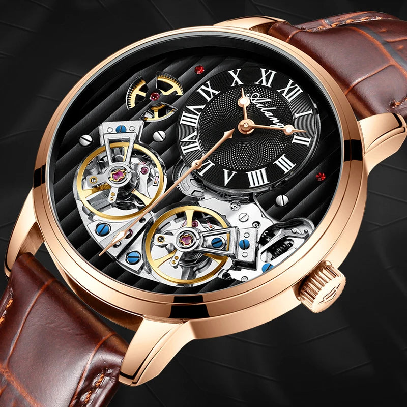 Montre de luxe AILANG pour homme, marque haut de gamme, automatique, lumineuse, noire, double tourbillon, étanche, mécanique, Relogio