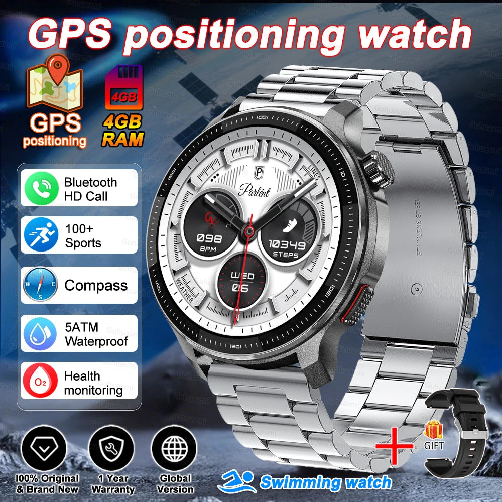 Smart watch Men4GB Memory With GPS Offline Maps Music Video Player Custom dial AMOLED display Sports Swim Waterproof Smart watch