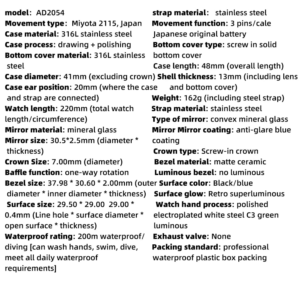 ADDIESDIVE Luxury Men's Quartz Watch BGW9 Luminous Ceramic Bezel Bubble Mirror Glass Diver's Watch 200m Analog Watches AD2054