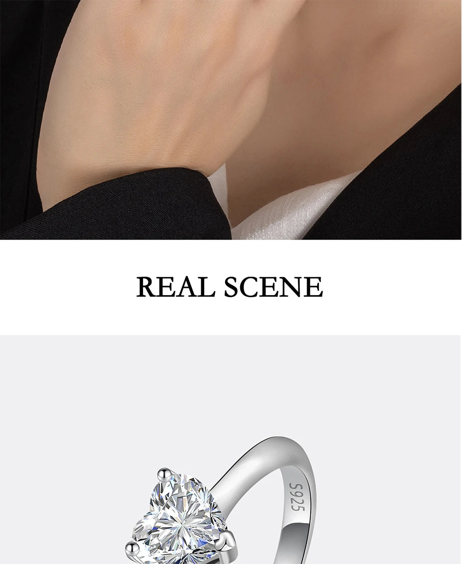 PERFANY 0.5/1/2CT Heart-Shaped Cut Moissanite Women's Ring S925 Pure Silver Laboratory Certified Diamond Wedding Luxury Jewelry