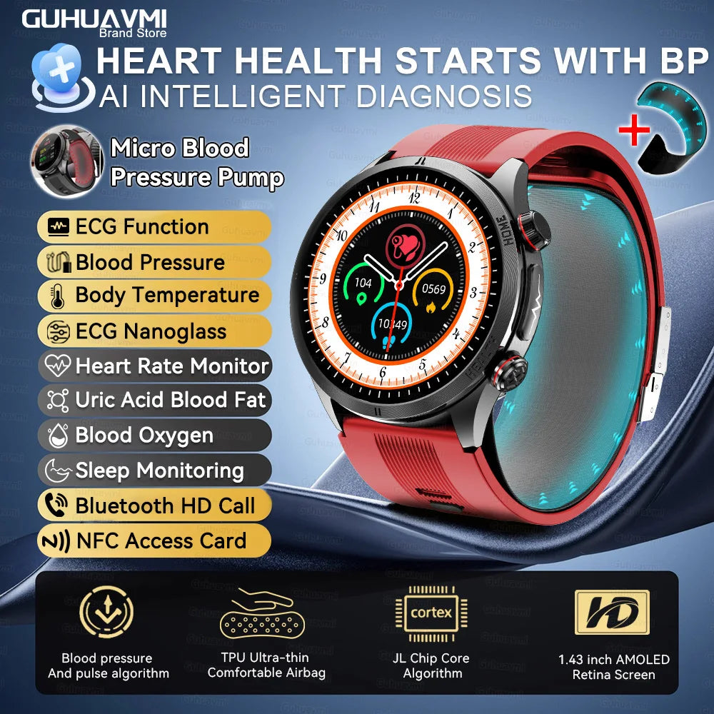 2026 New ECG Air Pump Airbag Accurate Measure Smart Watch Men Micro Physical Examination Blood Pressure Sport SmartWatch Health