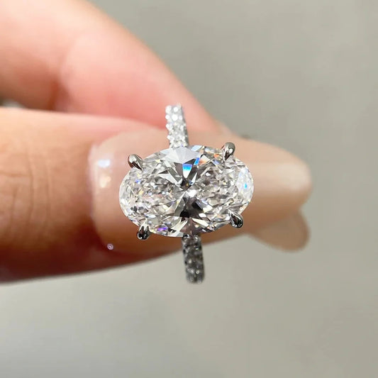 BXINY 1/2/3/4CT Oval Cut Moissanite Rings S925 Silver D Color VVS Lab Diamond For Women Wedding Bands Fine Jewelry GRA Certified