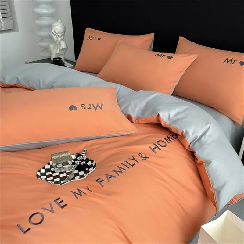 Luxury Nordic Egyptian Cotton Bedding Set King Queen Double Twin Size with Sheet Duvet Cover Pillowcase 1/2 People Bedroom Decor
