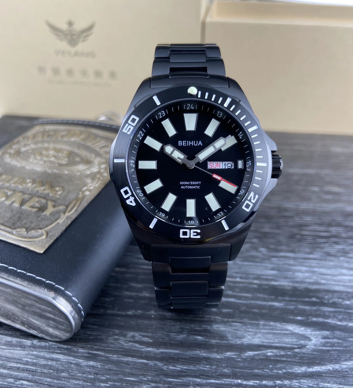 BEIHUA Men Automatic Watch Luminous Whole Night Super Bright C3 Japan TOP Mov't 24Jewels Day Date Sapphire  Luxury Gift Military