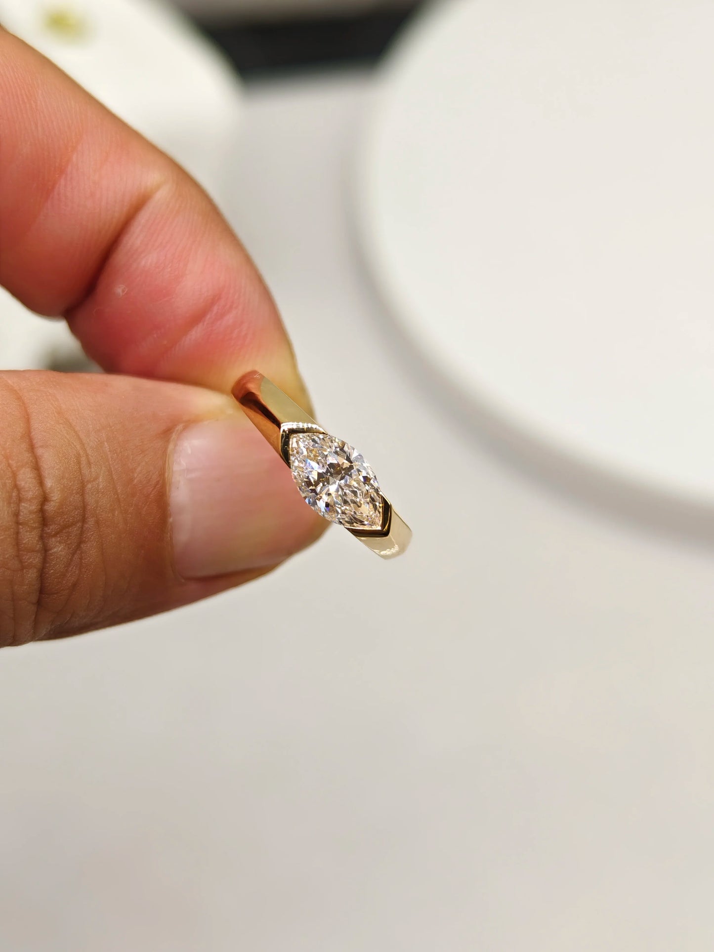 wholesale lab grown HPHT CVD Horse 's-eye cut with IGI certificate diamond lab grown diamond 1ct 14K gold rings Spot goods