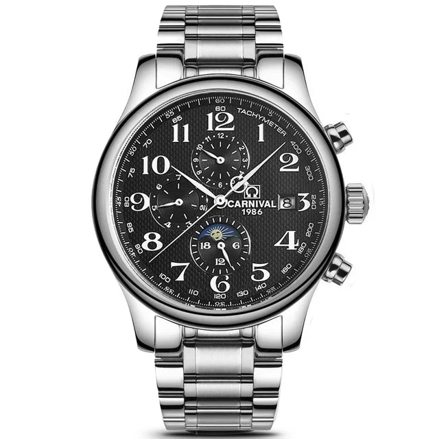 Carnival Brand Automatic Watch Fashion Luxury Waterproof Calendar Moon Phase Mechanical Watches For Men Clock Relogio Masculino
