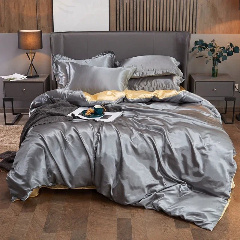 Luxury Rayon Bedding Set Solid Color Luxury Bedding Kit Satin Duvet Cover Set Bed Set pour lit Double,Queen,King,2pcs/3pcs/4pcs