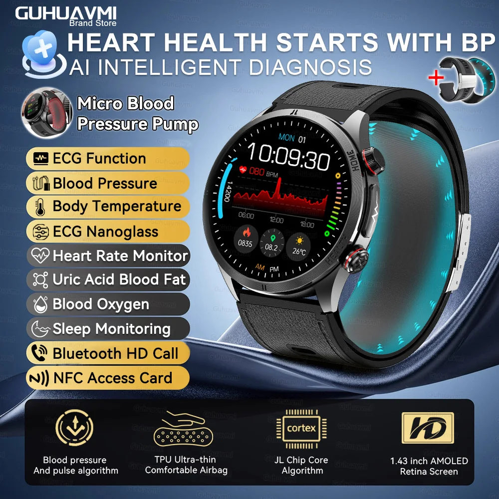 2026 New ECG Air Pump Airbag Accurate Measure Smart Watch Men Micro Physical Examination Blood Pressure Sport SmartWatch Health