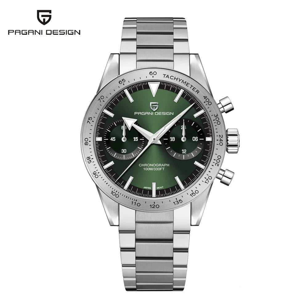 PAGANI DESIGN 2025 Mens watches Moon Quartz  Watch men speed Sport waterproof Chronograph AR Sapphire VK64 Steel Retro Luminous