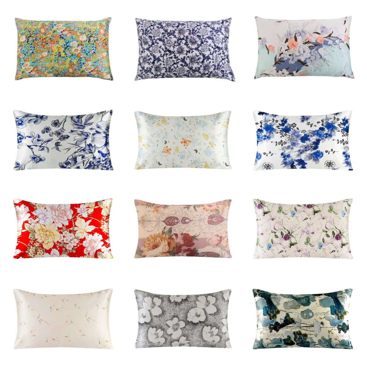 New 100% Nature Mulberry Floral Silk Pillowcase Zipper Pillow Case For Healthy Standard Queen King