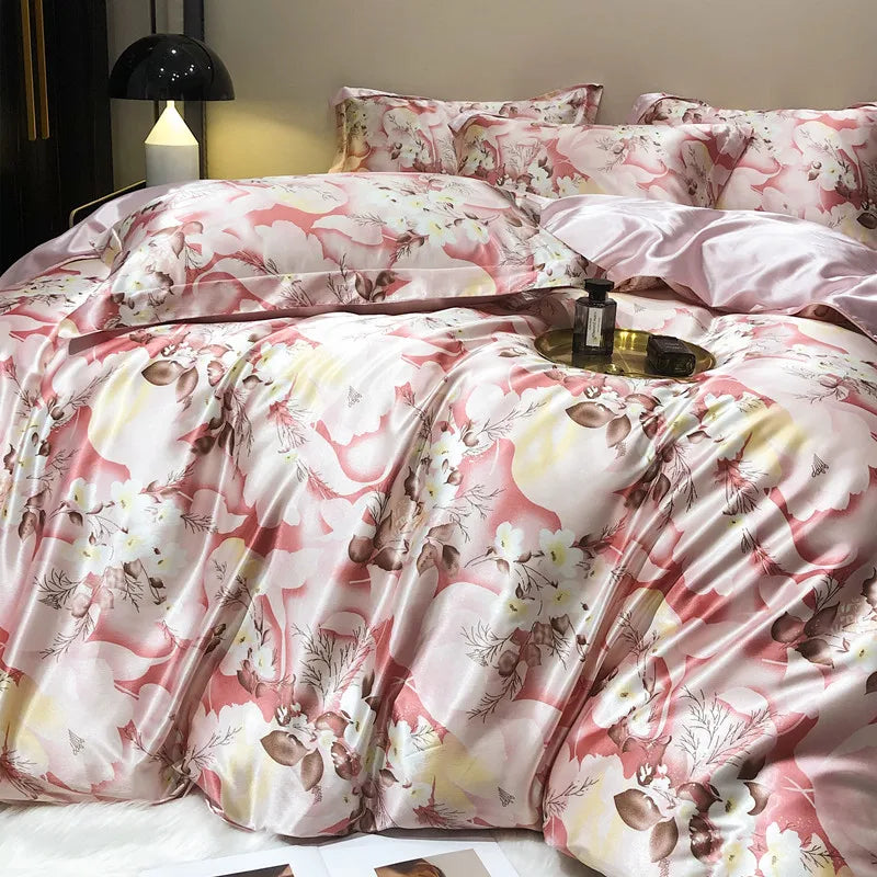 Luxury Blending Mulberry Silk Bedding Set with Duvet Cover Bed Sheet Pillowcase Double Couple Single Summer Blanket Cover Sheets