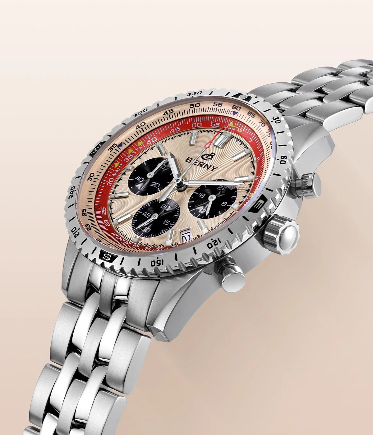 BERNY Chronograph Watches for Men Aviation Pilot Multifunction Quartz Men's Watch Date Sapphire Super Luminous Luxury Wristwatch