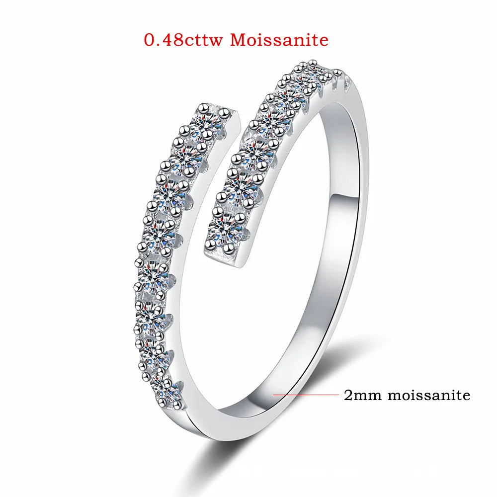 FEOBUR 3.26CT 10 Gems Full Moissanite Rings for Women 925 Sterling Silver Sparkling Lab Diamond Wedding Band Tail Ring Jewelry
