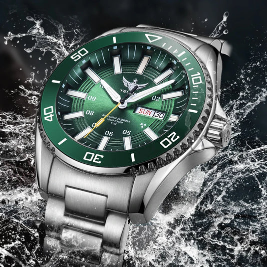 YELANG Automatic Mens Green Water Ghost Watches H3 T100 Self Luminous Wristwatch Waterproof 300m Turning Ceramic Bezel V1032