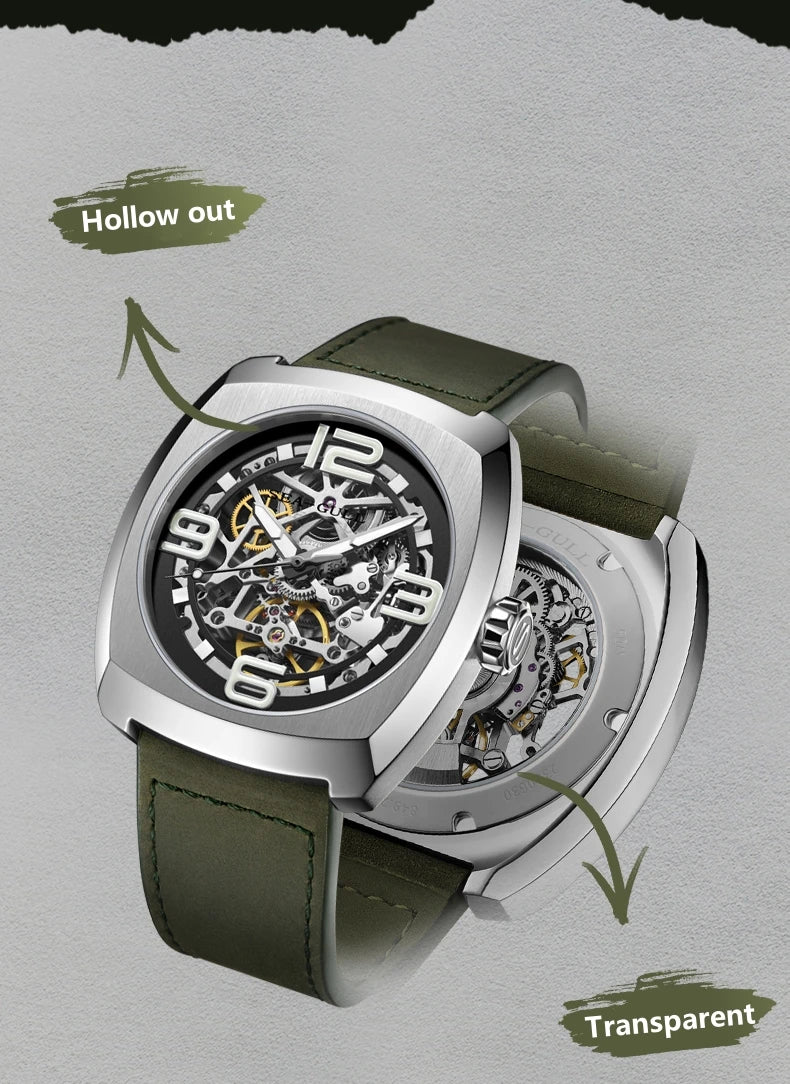 2025 Seagull Men's Mechanical Watches 44MM Skeleton Dial Luxury Man Wristwatch Sapphire Stainless Steel Waterproof Clock 6167