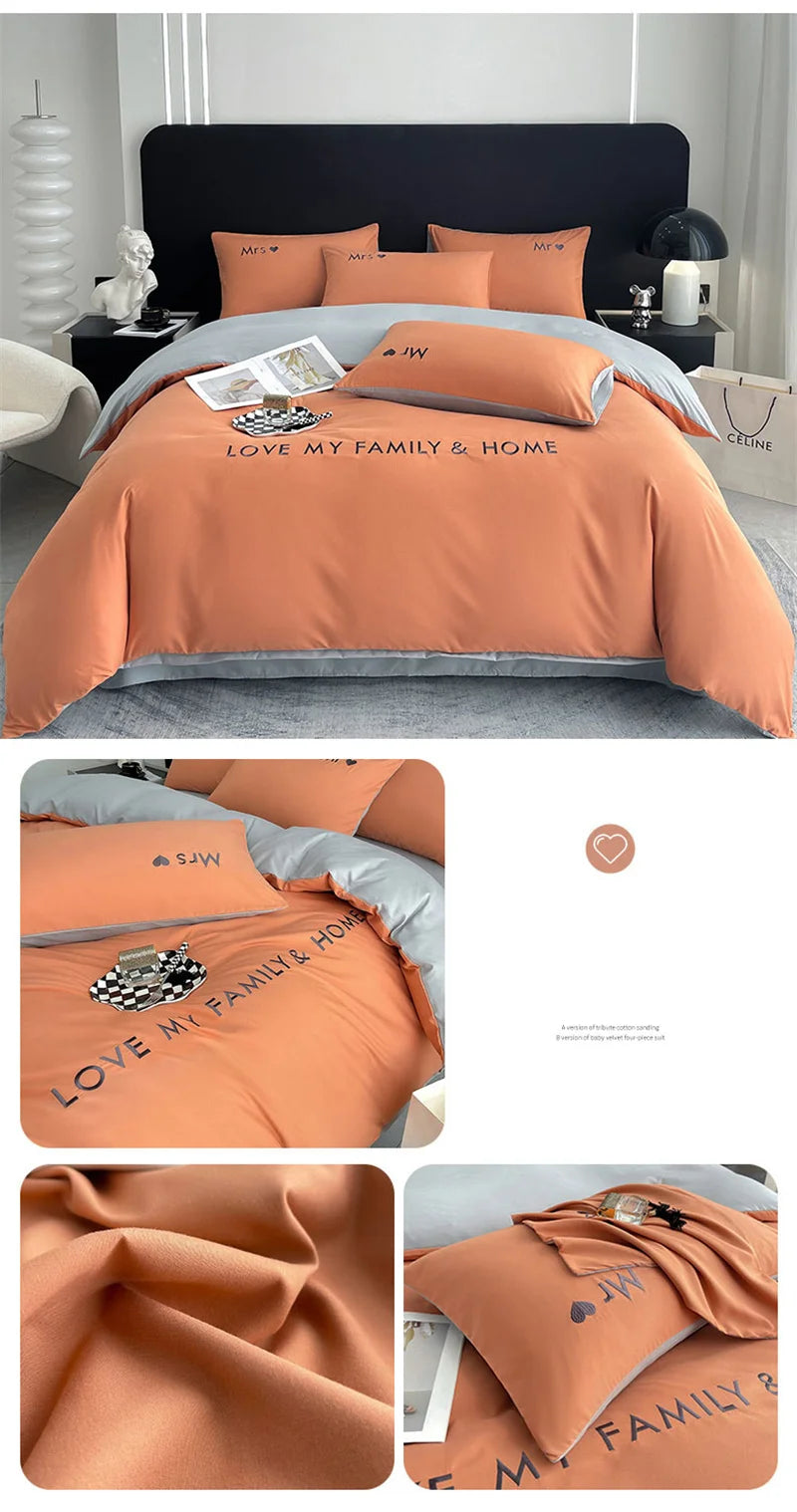 Luxury Nordic Egyptian Cotton Bedding Set King Queen Double Twin Size with Sheet Duvet Cover Pillowcase 1/2 People Bed Linen New