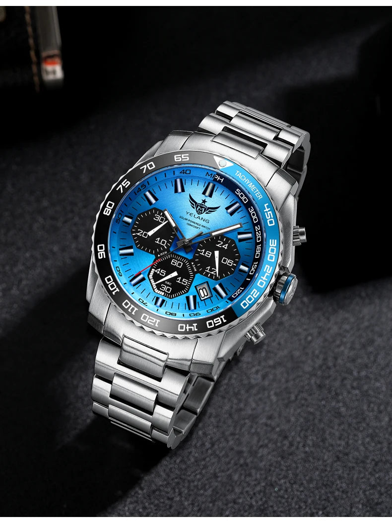 Yelang Watch 44mm V1215 Men Sports Watch Japan Eco-Drive VR42 Solar Diving Watch 100m Waterproof 10Bar Luminous watches for men