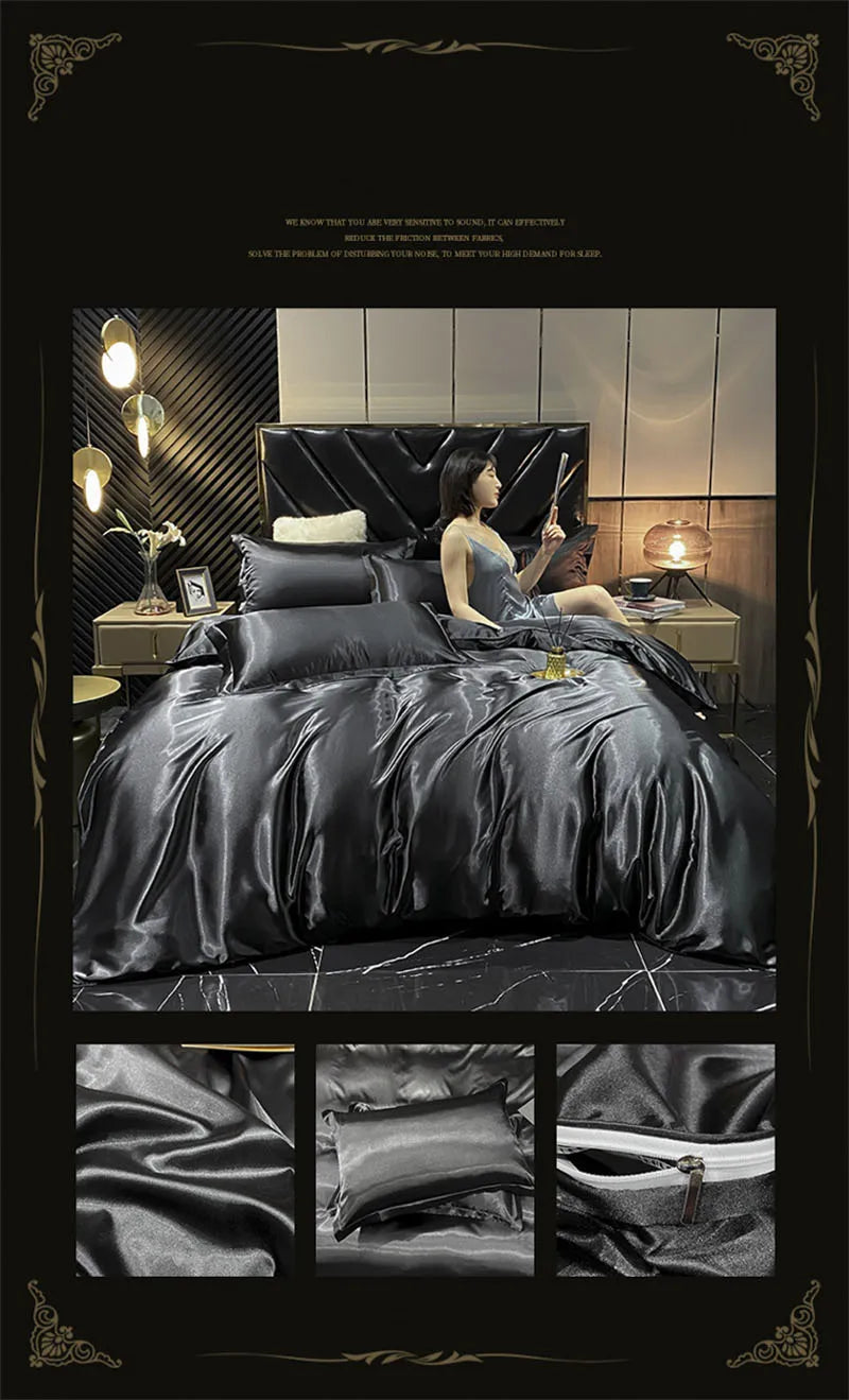 High End Mulberry Silk-Blending Fabric Duvet Cover Set Luxury King Size Bedding Set Silky Quilt Cover and Pillowcase No Sheet