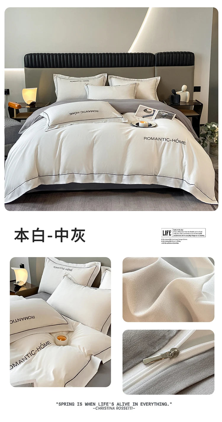 1 Set Cotton Bedding Set with Duvet Cover Bed Sheet Pillowcase Luxury  Bedsheet Solid Color King Queen Full Twin Size