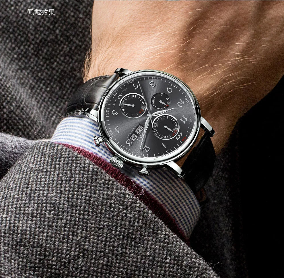 LOBINNI Luxury Brand Switzerland Perpetual Calendar Automatic Mechanical Men's Watches Sapphire Multi-function Clock L13019-8