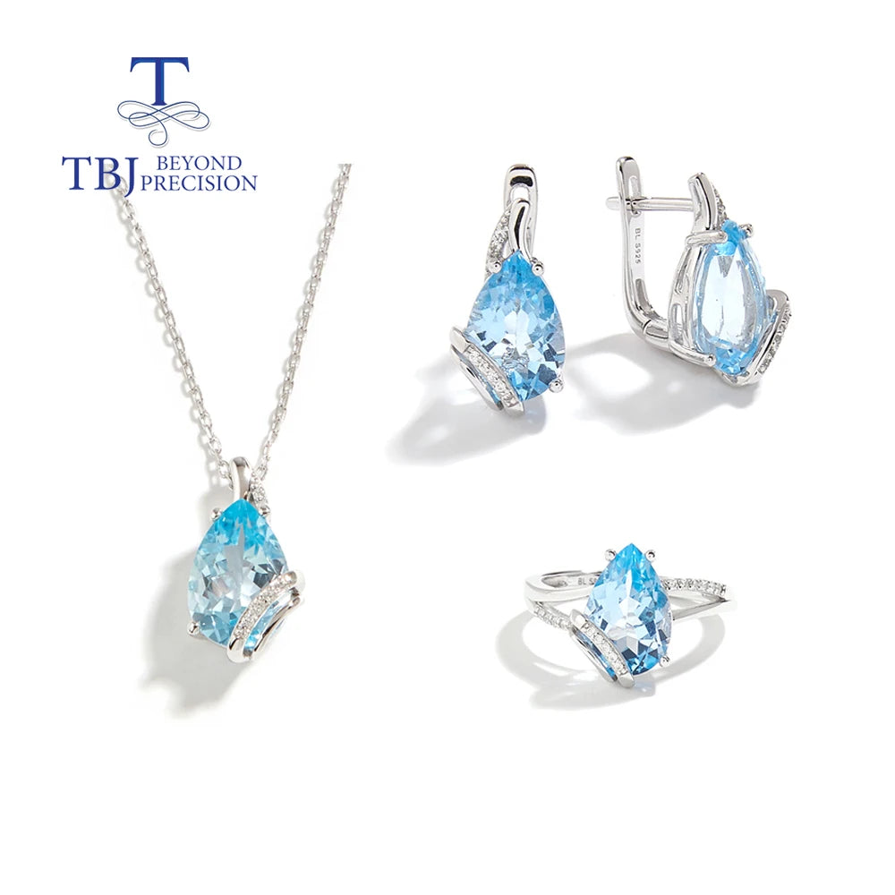 Earrings Trendy Drop Shape Natural Sky Blue Topaz jewelry set 925 Sterling Silver for Women Light Luxury Birthday Party Fine Jewelry Gift
