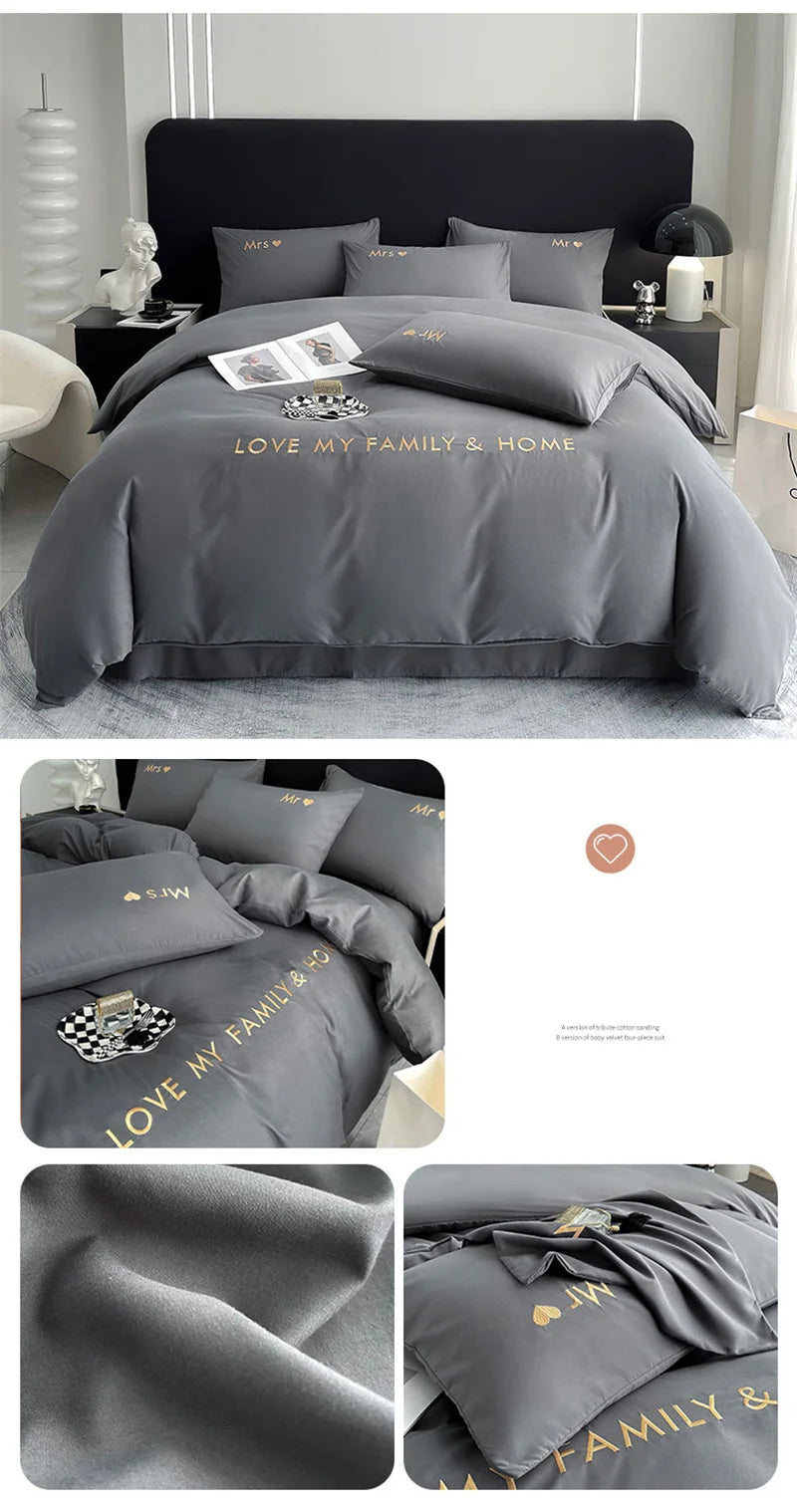 Luxury Nordic Egyptian Cotton Bedding Set King Queen Double Twin Size with Sheet Duvet Cover Pillowcase 1/2 People Bed Linen New