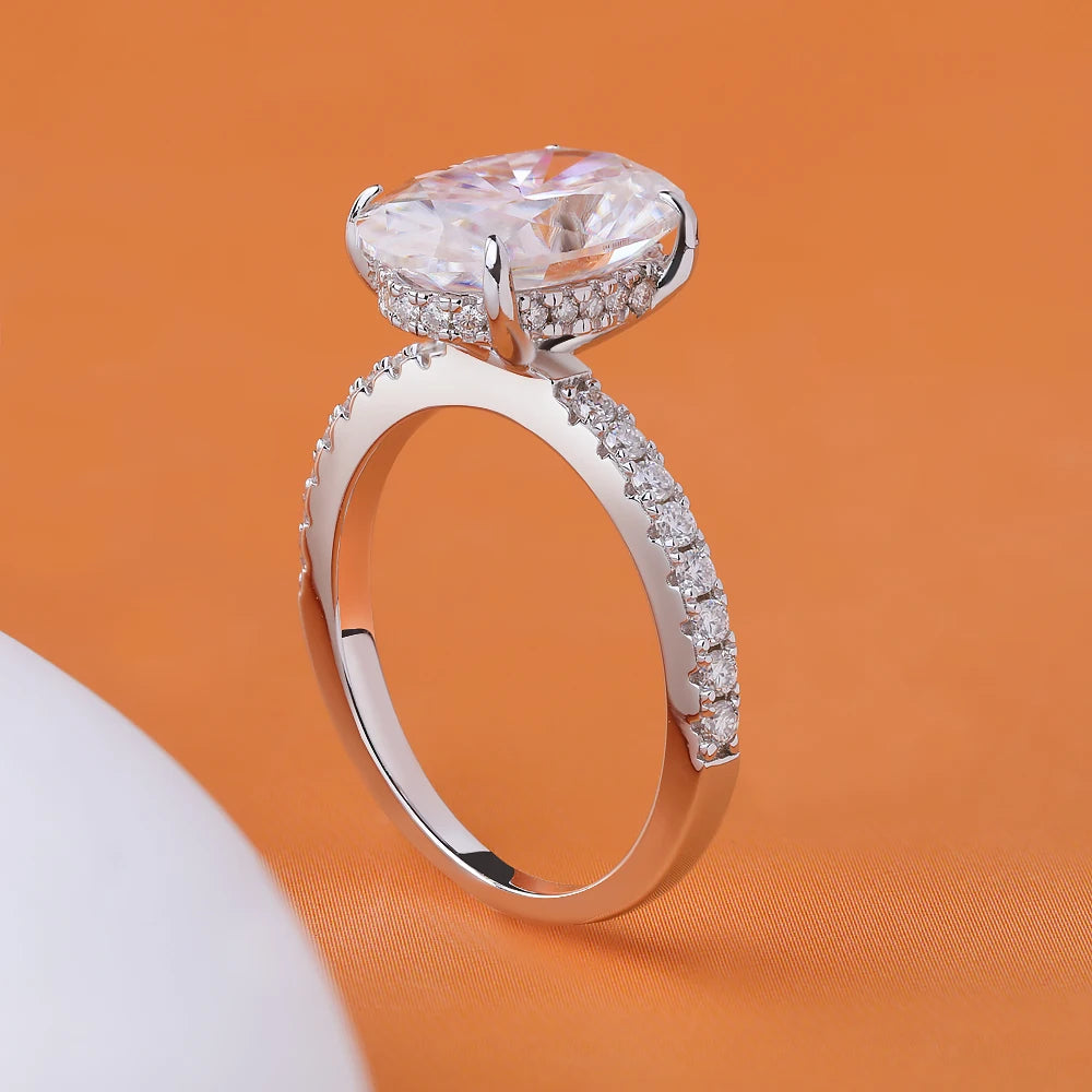 4.5CT Oval Cut Full Moissanite Engagement Ring for Women S925 Silver Plated 18K Gold Hidden Halo Diamond Wedding Band JewelryGRA