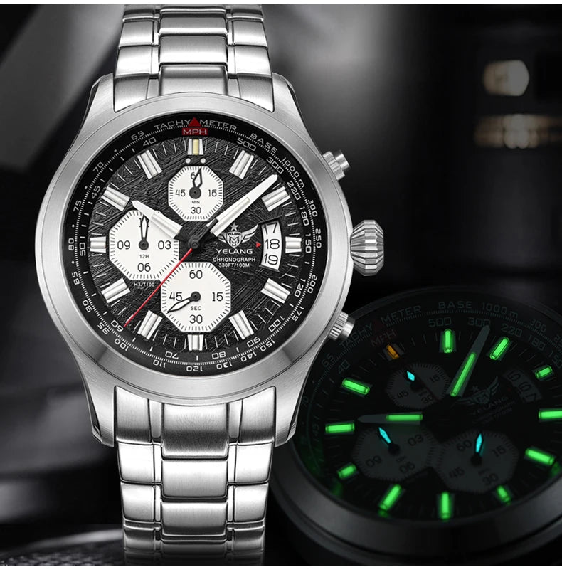 Yelang Watch For MAN Three Eyes Six Needles Quartz Watch Japan OS00 Movement Diving Watch 100M Professional Waterproof Reljo