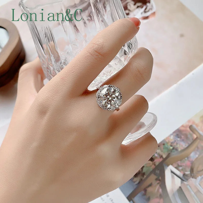 Lonian&C 5 Carat Luxury Moissanite Ring D Color 11mm Lab Diamond 925 Sterling Silver Wedding Promise Rings for Women Jewelry