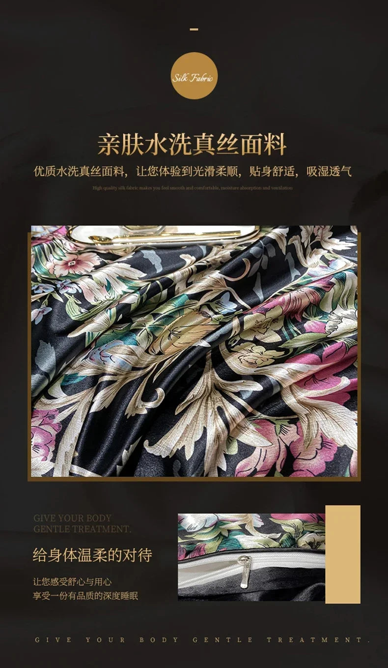 Natural Silk Bedding Set Single Double Queen King Printing Duvet Cover Luxury Quilt Cover Bedsheet Pillowcase