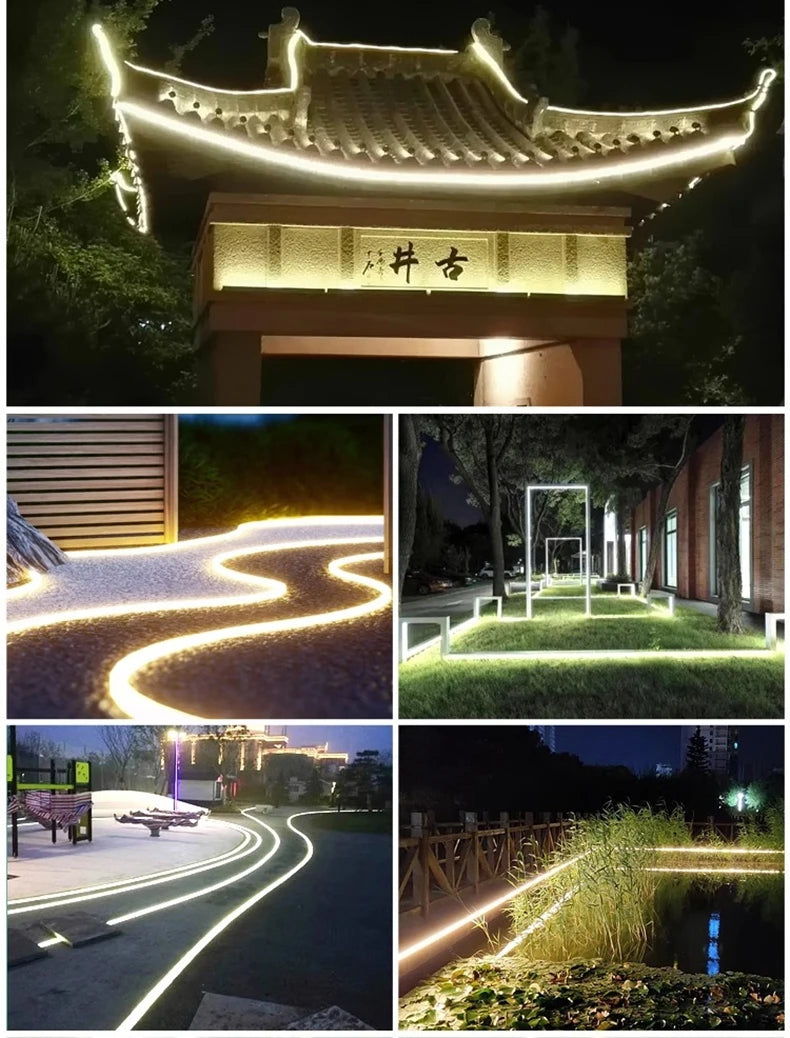 Round Flexible Silicone Strip Light 360 Degree Glowing IP65 Outdoor LED Soft Neon Tube Tape Lamp DIY Minimalist Linear Lighting