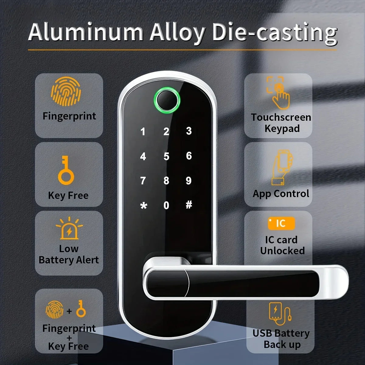 New Smart Fingerprint Door Lock with Keypad, Biometric Electronic Door Lock, Fingerprint/Password/Key Unlock for Home/Office