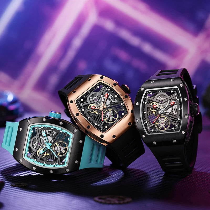 Carbon Fiber Mechanical Watch Cyberpunk Style Waterproof Crystal Dial Collector's Limited Edition Fashion Sport Wristwatch