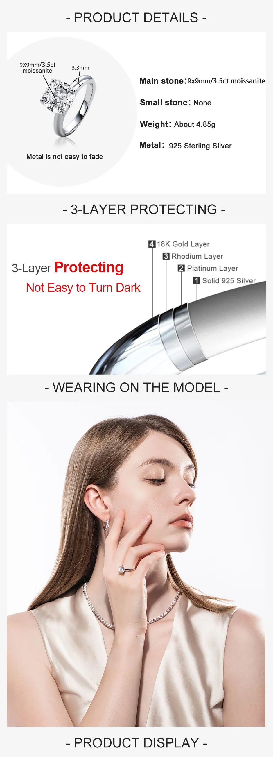 AnuJewel 3.5ct D Color Cushion Cut Moissanite Engagement Wedding Ring 925 Sterling Silver Rings For Women Jewelry Wholesale