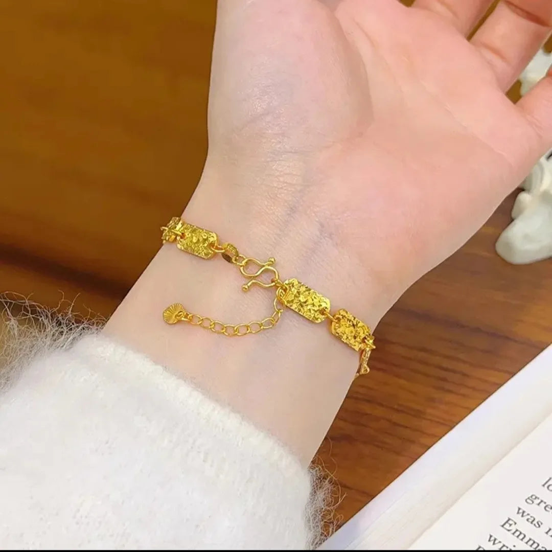 9999 24K real gold store, same style gold, women's bracelet, square plate, beautiful jewelry