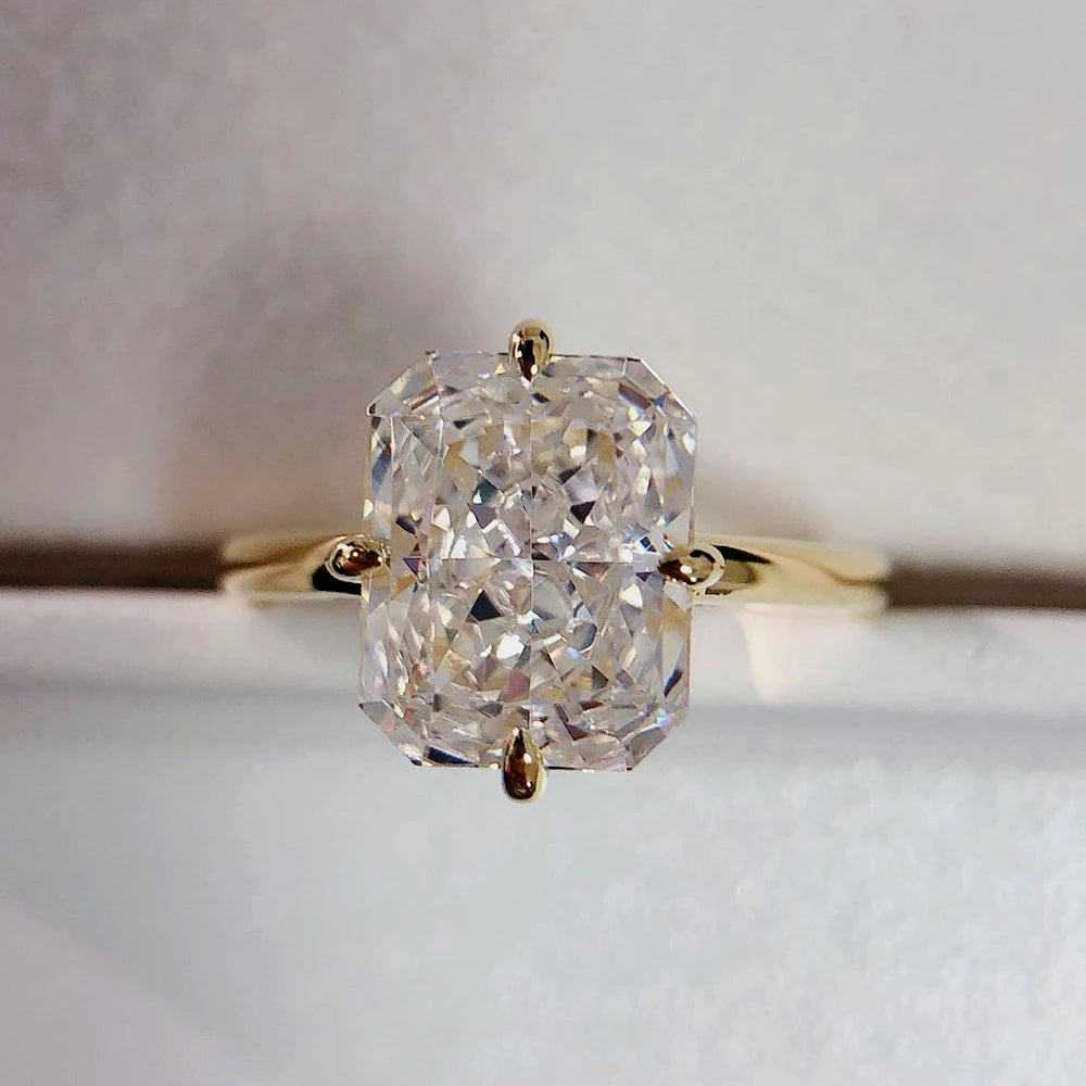 Luomansi Super Flashing 4CT Radian Cut Moissanite Ring Solid S925 Silver Plated 18K Gold Women's Jewelry Gift
