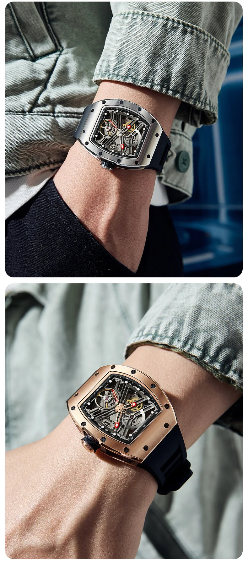 Carbon Fiber Mechanical Watch Cyberpunk Style Waterproof Crystal Dial Collector's Limited Edition Fashion Sport Wristwatch