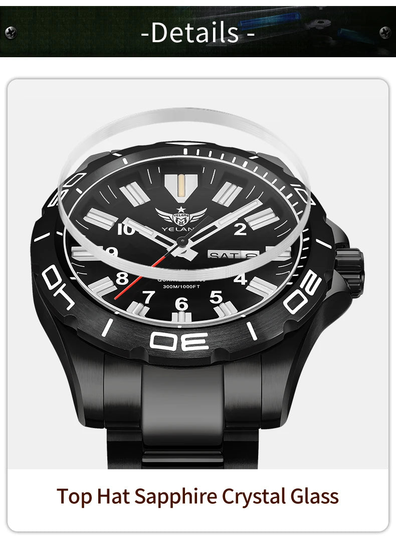 Yelang's New Design 42mm 10 Year Ultra Long Range Men's Quartz Watch 30ATM Professional Waterproof Swiss Eternal Gas Glow