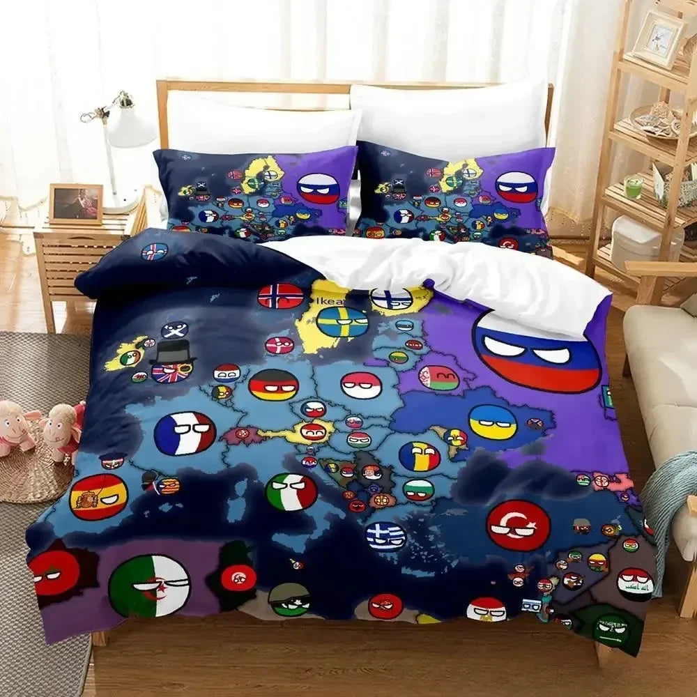 2024 New Countryball Polandballs Bedding Set Single Twin Full Queen King Size Bed Set Adult Kid Bedroom Duvet cover Sets Cartoon