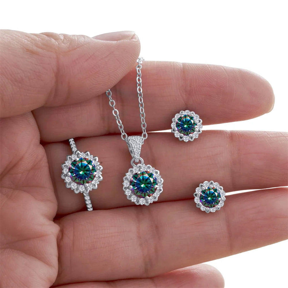 Real 925 Silver Moissanite Jewelry Set for chrm lady ring earring pendant necklace  Solitaire set for female dating party gift