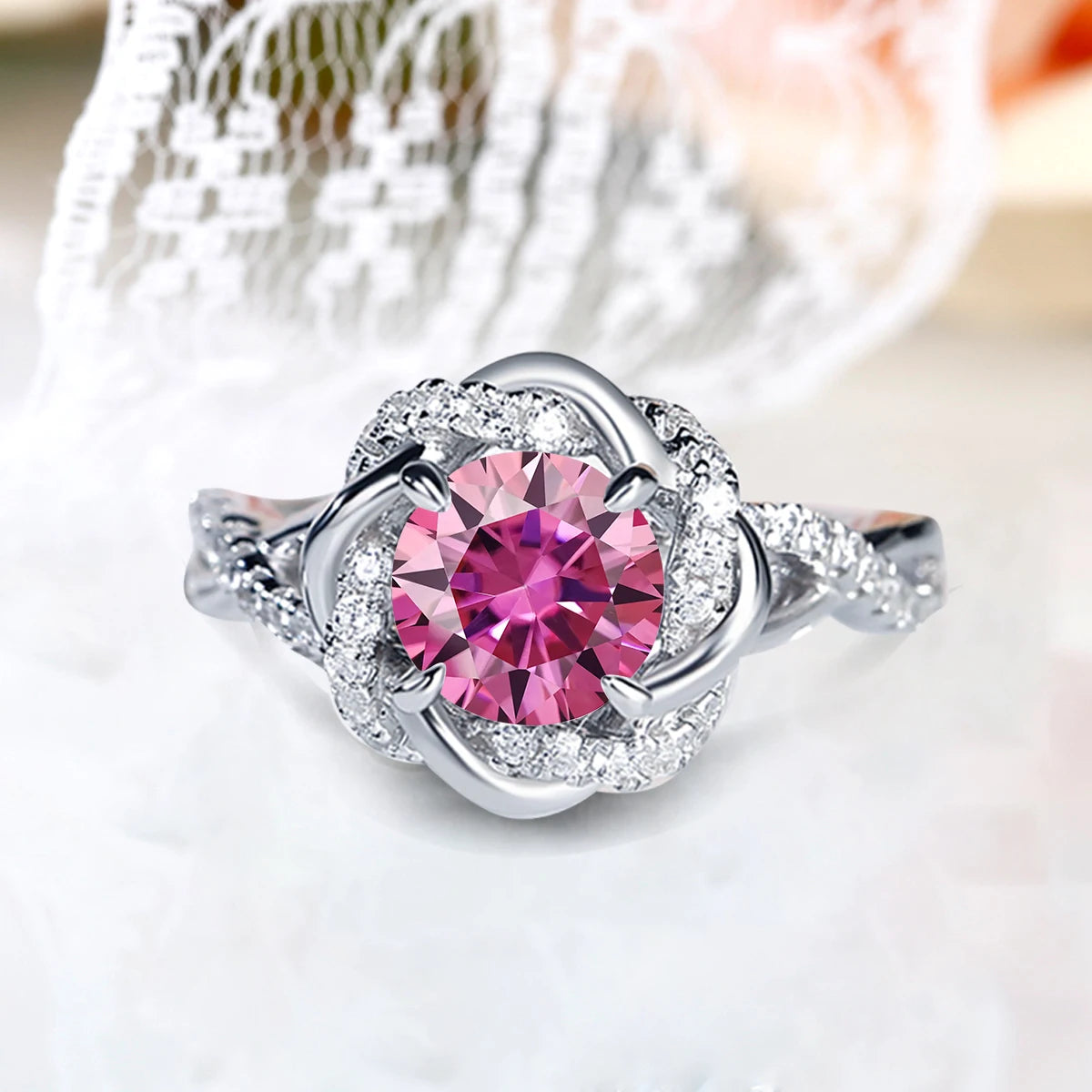 1ct to 3ct Moissanite Diamond Certified Ring Original Sterling Silver 925 Rings for Women Twist Floral Luxury Wedding Jewelry