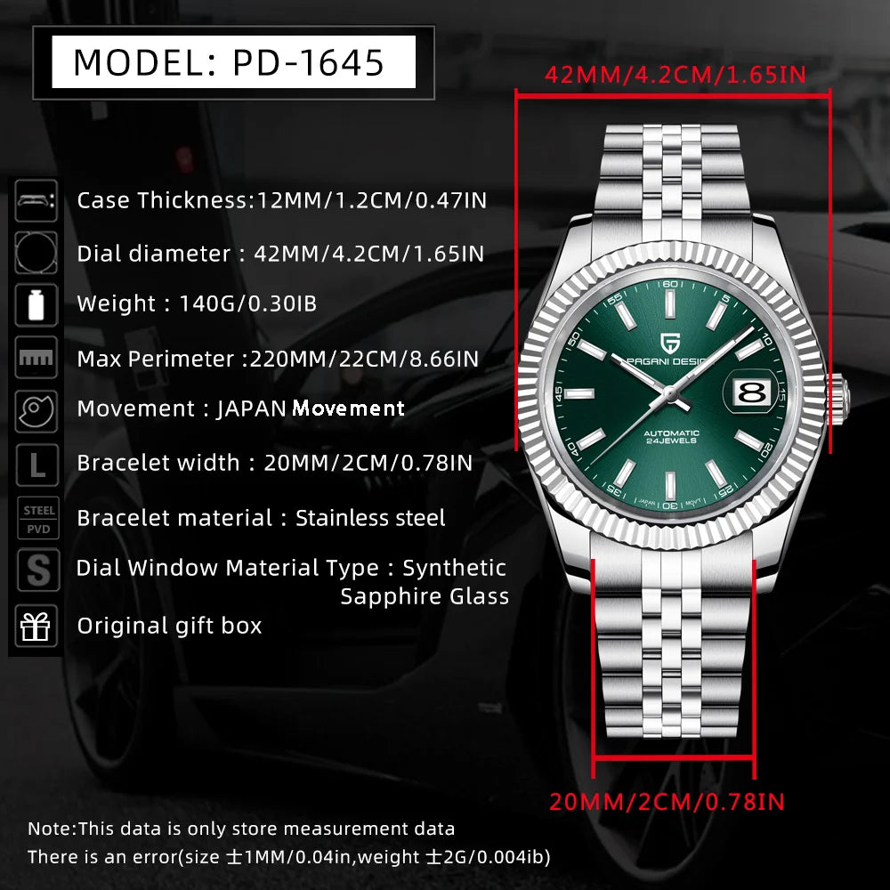 PAGANI DESIGN Neue V2 Herren-Mechanikuhr – Luxus-Uhr der Topmarke – Vollautomatisch – Wasserdicht bis 100 m – Edelstahl