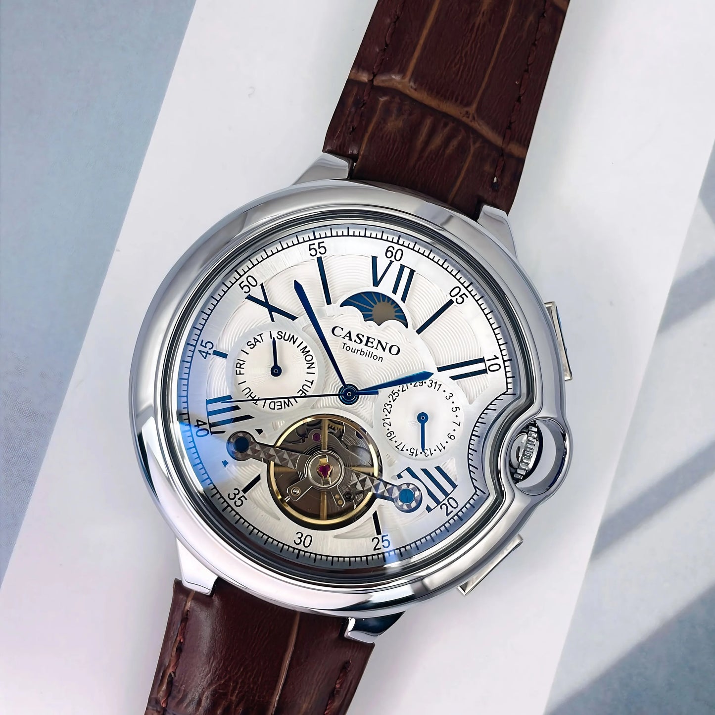 CASENO Star Roman Grand Men's Fully Automatic Watch Tourbillon Belt Mechanical Watch-831GSR