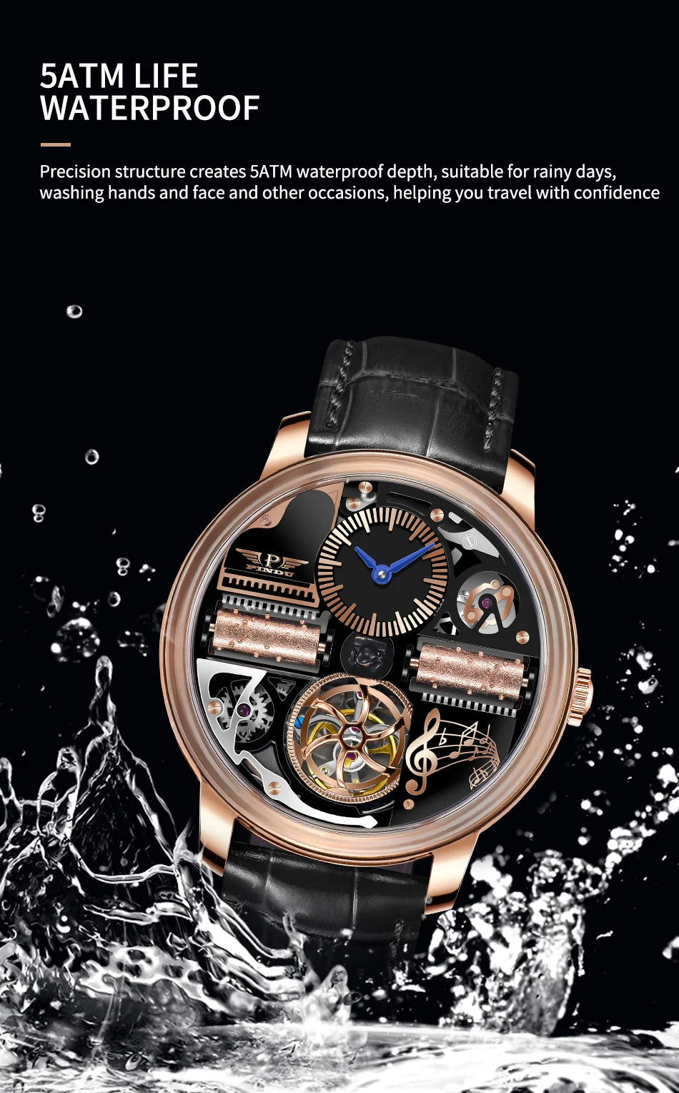 2025 NEW PINDU Design Music Series Machinery Watch Men Movement stainless steel Sapphire Glass Top Luxury Automatic Watch Hollow