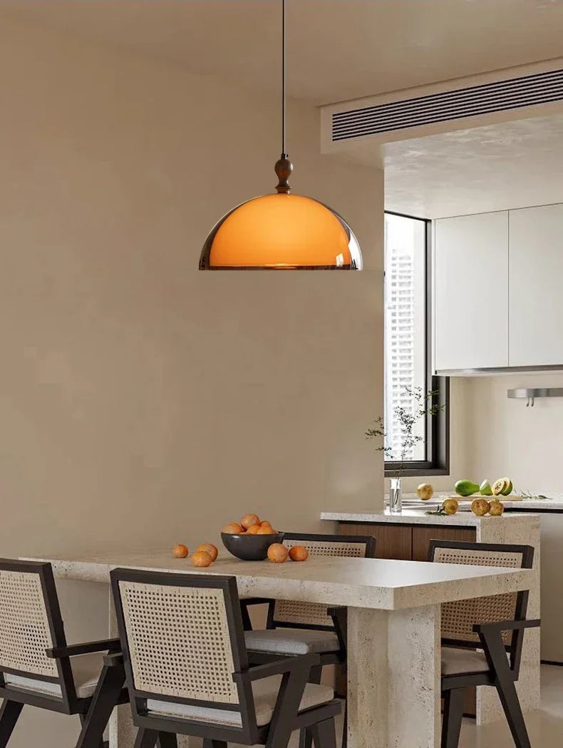 Retro Brown Acrylic Lampshade Pendant Light with Walnut Wood E27 Bulb Hanging Lamp for Dining Room Bar Adjustable Chandelier