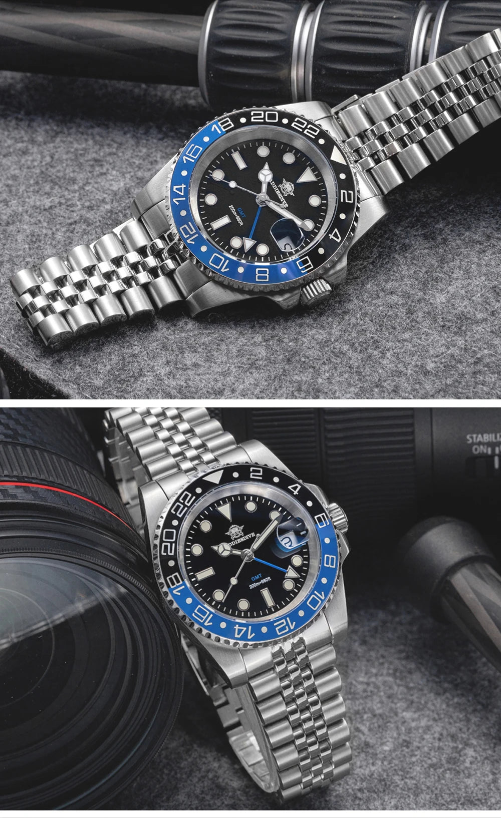 ADDIESDIVE AD2050 Men GMT Watch Swiss Ronda 515-24 BGW9 Super Luminous 20Bar Waterproof reloj 316L Stainless Steel Quartz Watch